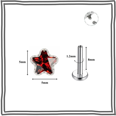 Titan / Khuyên tai ngôi sao thủy tinh - Unisex - 3 màu - 1.2*8mm