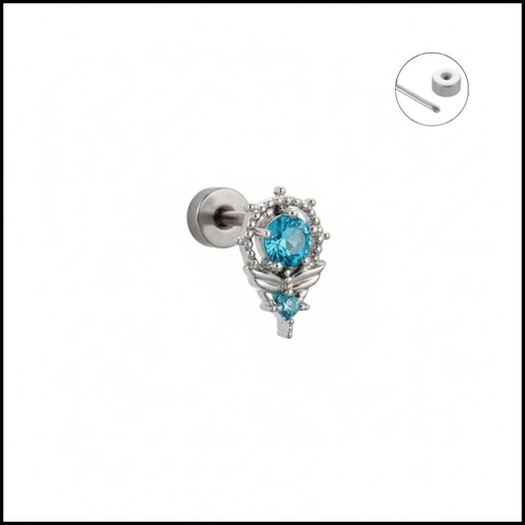 Khuyên tai quyền trượng đá xanh - Hợp kim