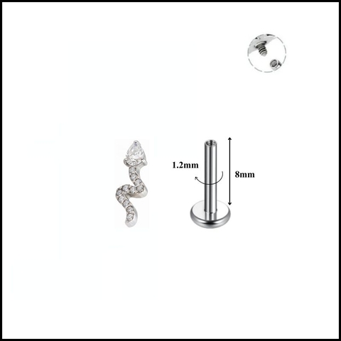 Titanium / Khuyên tai Snake đá trắng 1.2*8mm