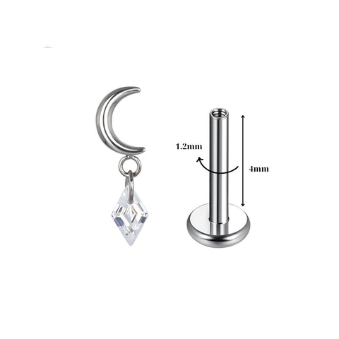 Khuyên tai Titan F136 mặt trăng kèm pk đá hình thoi