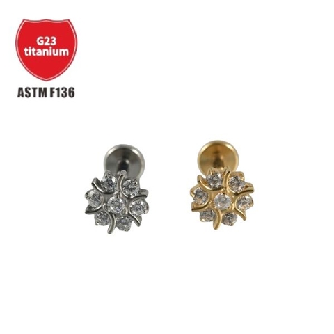 Khuyên Titanium hình bông tuyết đính đá - 2 màu - 1.2*8mm