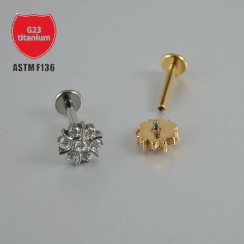 Khuyên Titanium hình bông tuyết đính đá - 2 màu - 1.2*8mm