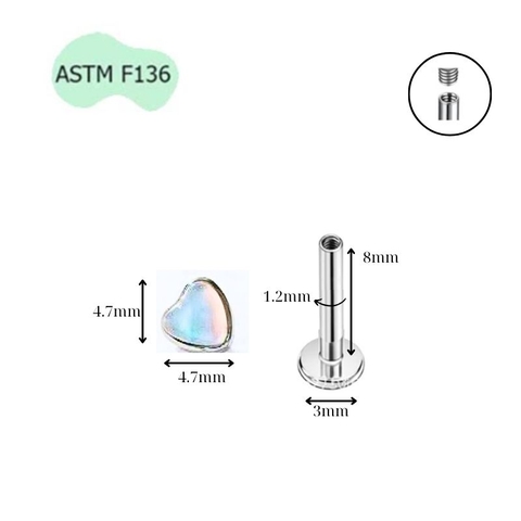 Khuyên tai trái tim đá ánh trăng - Titan - 3 màu - 1,2*8mm
