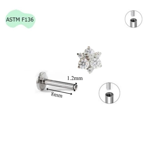 Khuyên titan hoa đính đá dễ thương - 1.2*8mm