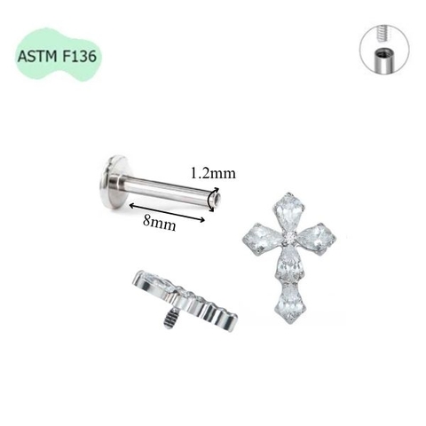 khuyên titan thánh giá đính đá đẹp - 1.2*8mm