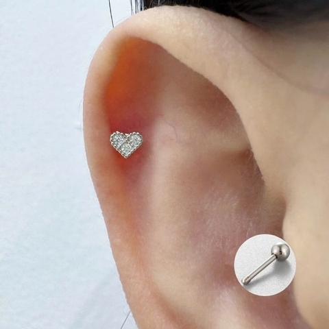 Khuyên trái tim mini đính đá trắng