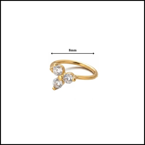 Khuyên tròn 3 đá lấp lánh màu vàng - 1.2*8mm/Hợp kim