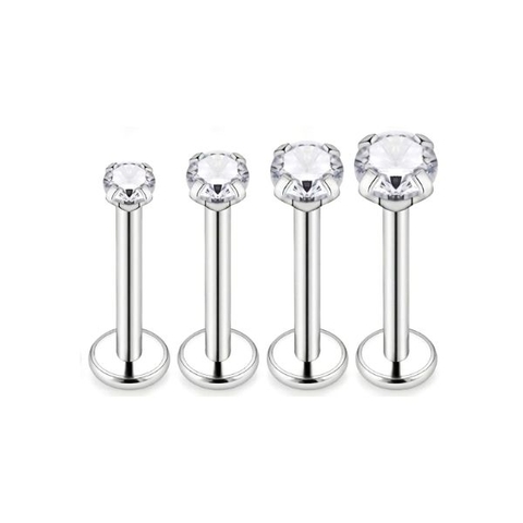 Thép không gỉ 316L / Bông tai tròn đá trắng ren trong (nhiều size)