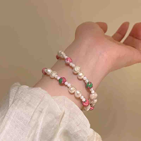 Lắc tay kép cườm trắng mix hạt sen