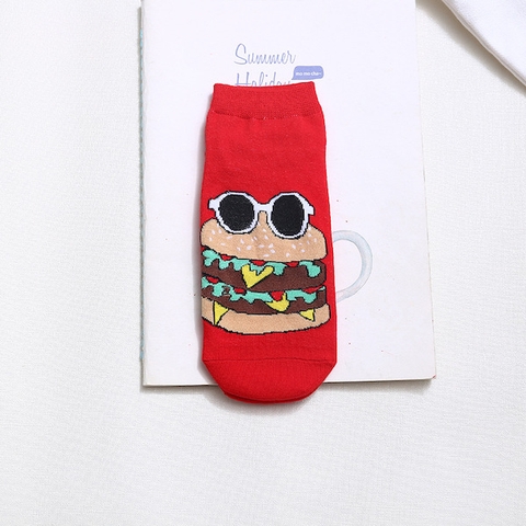 Tất unisex màu đỏ in hình bánh HAMBURGER  - Giá tốt