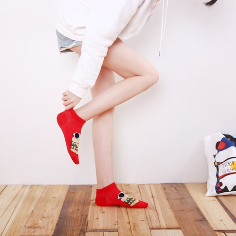 Tất unisex màu đỏ in hình bánh HAMBURGER