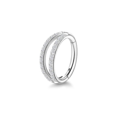 (Thép không gỉ) Khuyên vòng kép, 2 vòng đá - 1.2*8mm