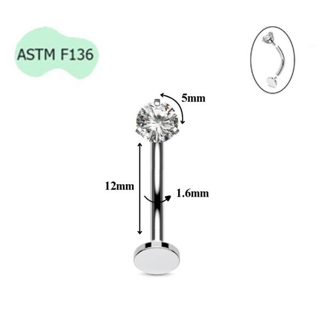 Titanium / Khuyên rốn đá nổi màu trắng