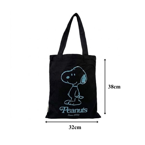 Túi vải Peanuts Snoopy nét đơn -  Đen