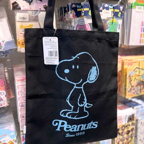 Túi vải Peanuts Snoopy nét đơn -  Đen