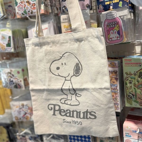 Túi vải Peanuts Snoopy nét đơn - Trắng