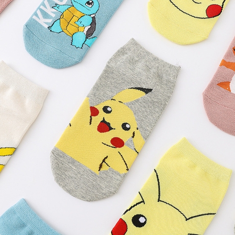 Vớ (tất) cổ ngắn màu xám hoạt tiết Pikachu