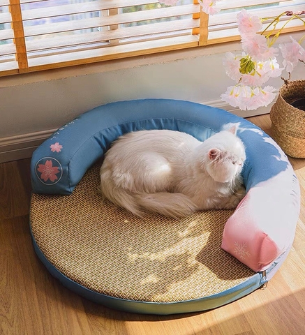Đệm hè tròn có thành hoạ tiết hoa và bông tuyết 45*45