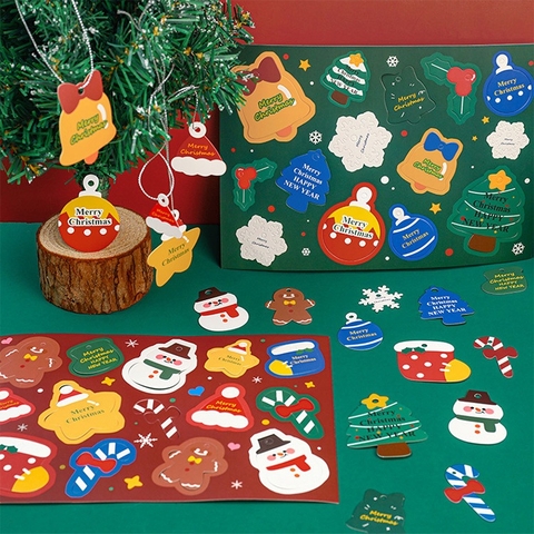 Set Dây Treo Gồm 14 Miếng Sticker Giấy Hoạt Hình Giáng Sinh Noel Trang Trí Hộp Quà Treo Cây Thông