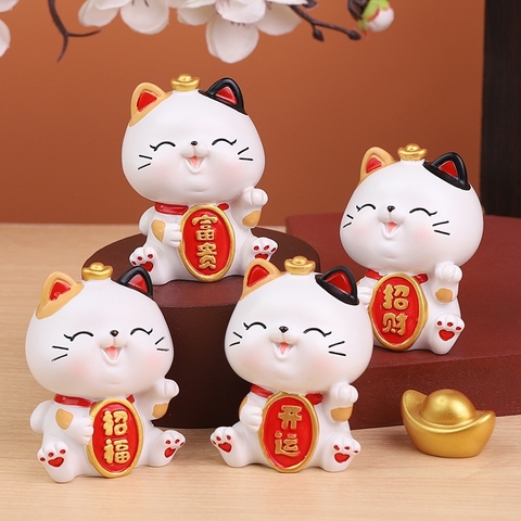 Set 4 mô hình Mèo thần tài trắng vui vẻ