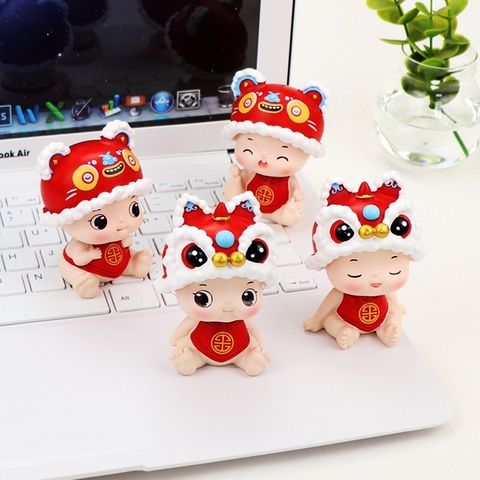 Set 4 mô hình em bé hổ tài lộc lắc đầu biểu cảm dễ thương nhiều màu sắc trang trí nhà cửa, bàn làm việc