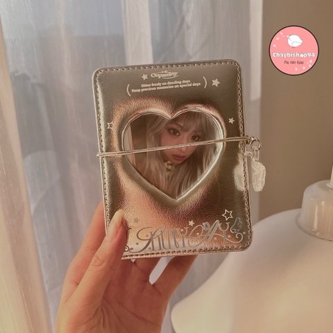 Sổ tay gấp 12 ô đựng thẻ ảnh, binder gấp da bạc lấp lánh giá trị cao