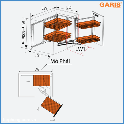 Kệ Tủ Góc Liên Hoàn 450mm Garis MC02E.45R