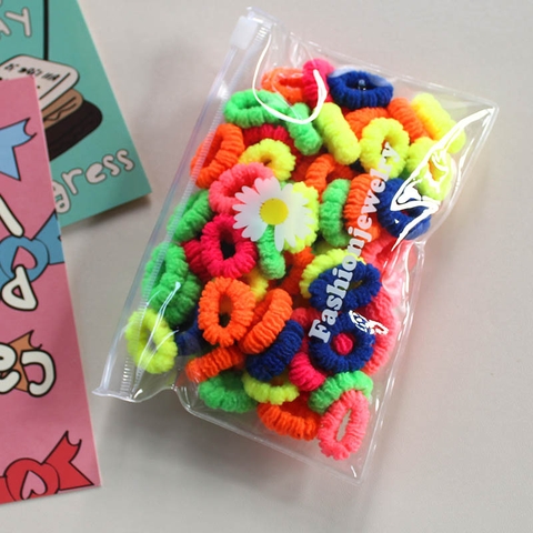 COMBO 5 TÚI (8.5K/ TÚI) TÚI ZIP 100 CHUN BUỘC TÓC HOA MỀM CHO BÉ 1136