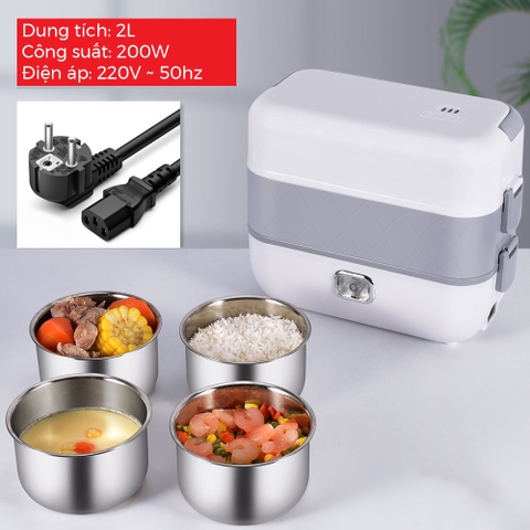 Hộp cơm điện giữ nhiệt văn phòng LUNCH BOX, hâm nóng và tự nấu chín thức ăn, 2 tầng 4 khay, cắm điện 220V