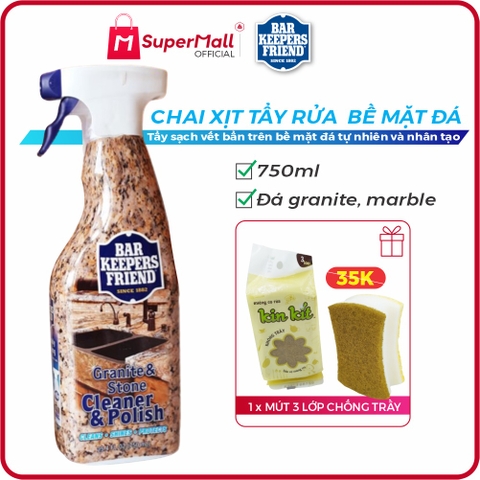 Chai xịt tẩy rửa bề mặt Đá BKF 750ml - Stone & Granite | Tẩy sạch và làm bóng mặt đá tự nhiên và nhân tạo