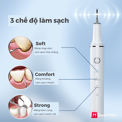 Máy lấy cao răng, cạo vôi răng siêu âm cầm tay UltraSonic, 40.000 Hz, giảm hôi miệng, sạc Type-C