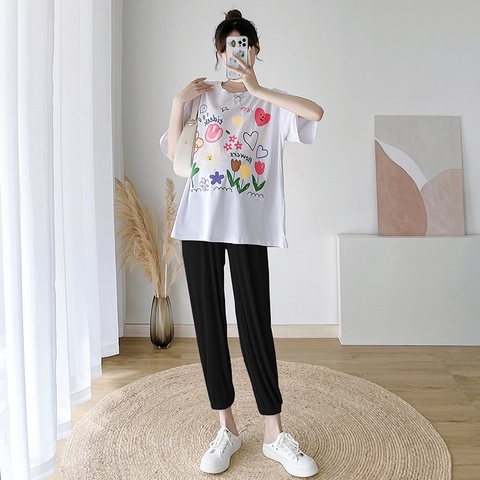Áo thun nữ tay ngắn phông trắng kiểu Nhật, họa tiết graffiti, form rộng, cotton - ATN002