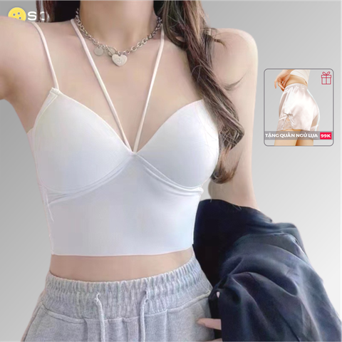 áo croptop 2 dây mặc với vest sang trọng màu đen trắng bra mặc đi biển   Shopee Việt Nam