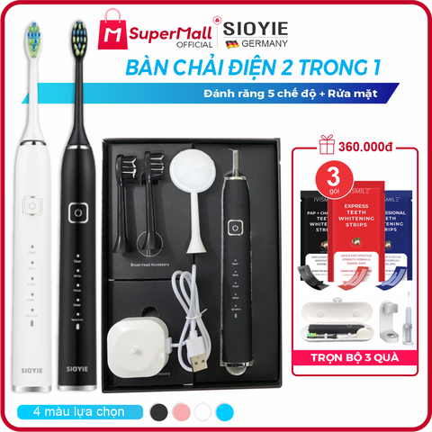 Bàn chải đánh răng điện 3 trong 1 SIOYIE - Đánh răng, rửa mặt, chăm sóc nướu