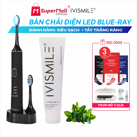 Bàn chải đánh răng điện tích hợp LED tẩy trắng răng IVISMILE LED Sonic Electric Toothbrush PRO Limited Edition