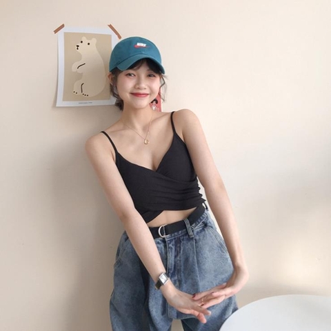 Áo 2 dây thể thao nữ có đệm ngực kiểu Hàn quốc, vải cotton lạnh, thun gân, mặc thể thao, dạo phố - AYT001