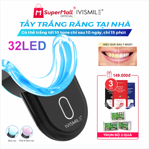 Máy tẩy trắng răng tại nhà IVISMILE Extra V5, 32 LED, tẩy trắng răng an toàn, hiệu quả sau 7 ngày - chuẩn EU