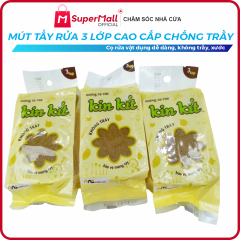 Mút tẩy rửa đa năng 3 lớp cao cấp Kin Kít - Chống trầy xước mặt kính, mặt kiếng, bảo vệ móng tay - Mút cọ rửa cao cấp