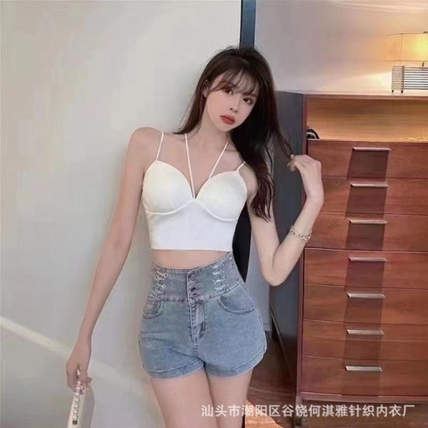 Áo lót cúp ngực nữ mặc vest, kiểu dây treo cổ, vải lụa băng, có đệm ngực, mặc thể thao, dạo phố - ALC002