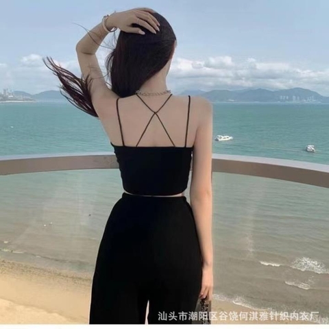 Áo lót cúp ngực nữ mặc vest, kiểu dây treo cổ, vải lụa băng, có đệm ngực, mặc thể thao, dạo phố - ALC002