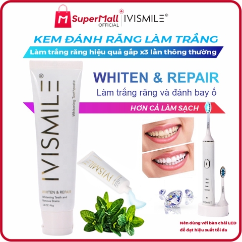 Kem đánh răng làm trắng răng IVISMILE Whitening & Repair  - hương bạc hà, tẩy trắng răng hiệu quả