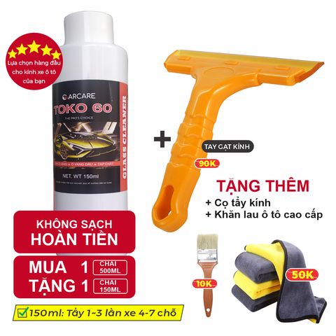 TOKO 60 - Dung dịch tẩy ố kính ô tô tại nhà, tẩy cặn canxi, ố mốc kính ô tô, ố màng dầu, lựa chọn hàng đầu của Garage