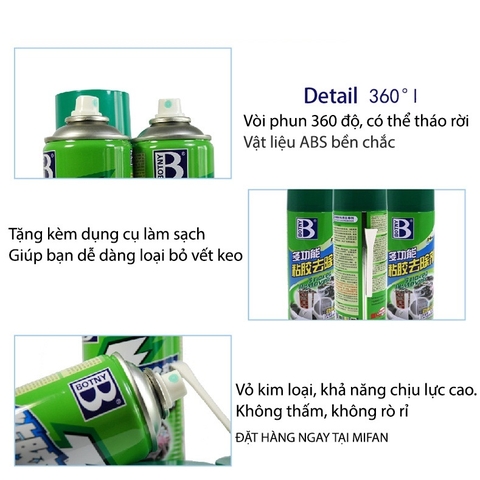 Chai xịt tẩy keo dán BOTNY Sticker Remover 450ml, tẩy vết keo, vết dán decal trên mọi bề mặt