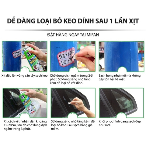 Chai xịt tẩy keo dán BOTNY Sticker Remover 450ml, tẩy vết keo, vết dán decal trên mọi bề mặt