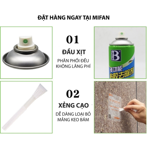 Chai xịt tẩy keo dán BOTNY Sticker Remover 450ml, tẩy vết keo, vết dán decal trên mọi bề mặt