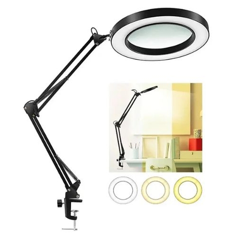 Kính lúp gắn bàn có đèn TERINO DE-5XB (phóng đại 5X, Led, màu đen)