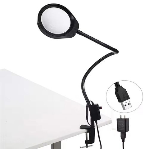 Kính lúp gắn bàn có đèn TERINO DE-7SB (phóng đại 8X và 15X, Led, màu đen)