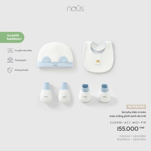 Set phụ kiện 4 món màu trắng phối xanh da trời