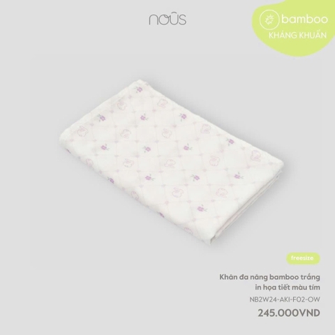 Khăn Đa Năng Bamboo Trắng In Họa Tiết Màu Tím NU2291
