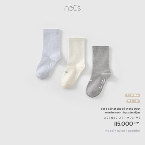 Set 3 đôi tất cao cổ chống trượt màu be xanh nhạt xám đậm